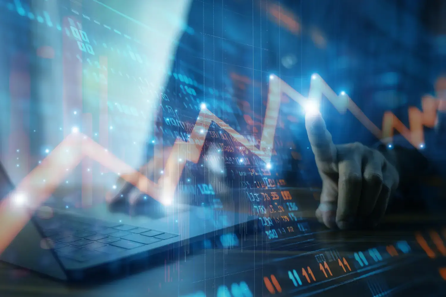 AMBULogic - Geschäftsmann, der Anlagecharts und Finanzdaten in Zeiten hoher Marktvolatilität analysiert, um fundierte Entscheidungen zu treffen